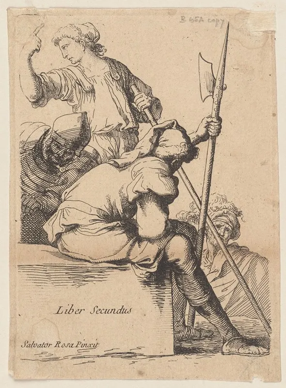 Three Soldiers One Seated On A Square Block Of Stone Wall Art by Salvator Rosa - Canvas Print
