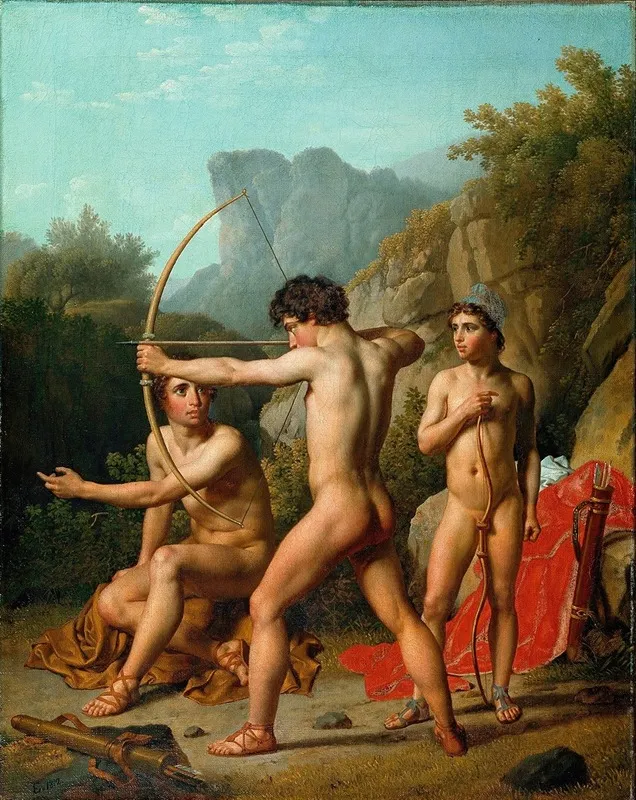 Three Spartan Boys Practising Archery Wall Art by Christoffer Wilhelm Eckersberg - High-Resolution Digital Print
