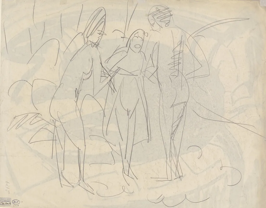 Three Standing Nudes Wall Art by Ernst Ludwig Kirchner - High-Resolution Digital Print