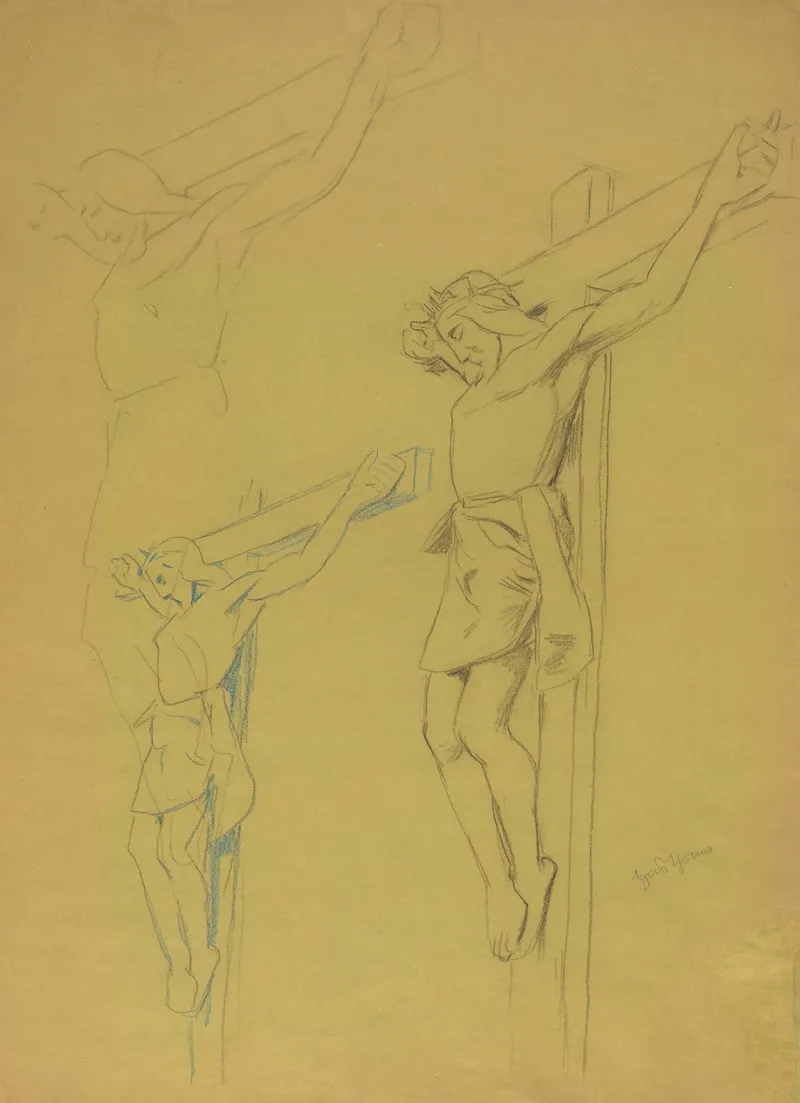 Three Studies Of Christ On The Cross Wall Art by Hans Thoma - High-Resolution Digital Print