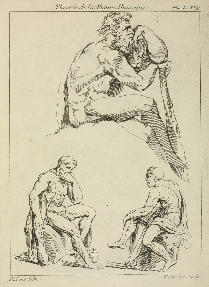 Three Studies Of Seated Male Figures Wall Art by Peter Paul Rubens - High-Resolution Digital Print