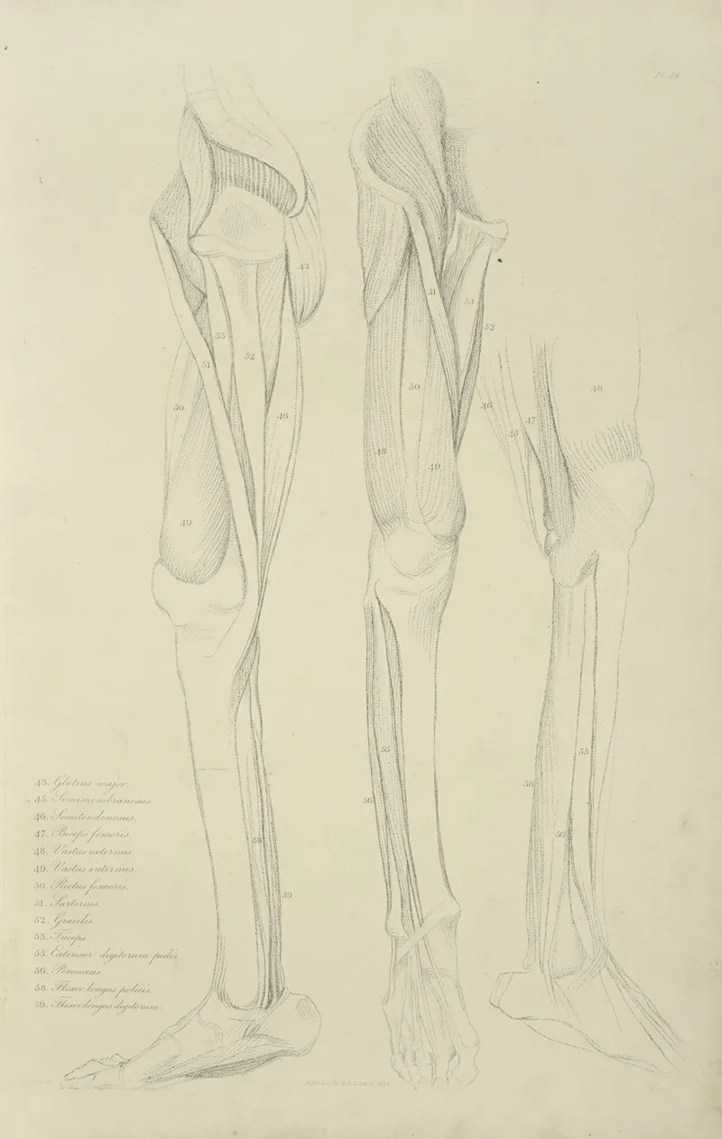 Three Views Of Musculature Of The Leg Wall Art by M.A. Nattali - High-Resolution Digital Print