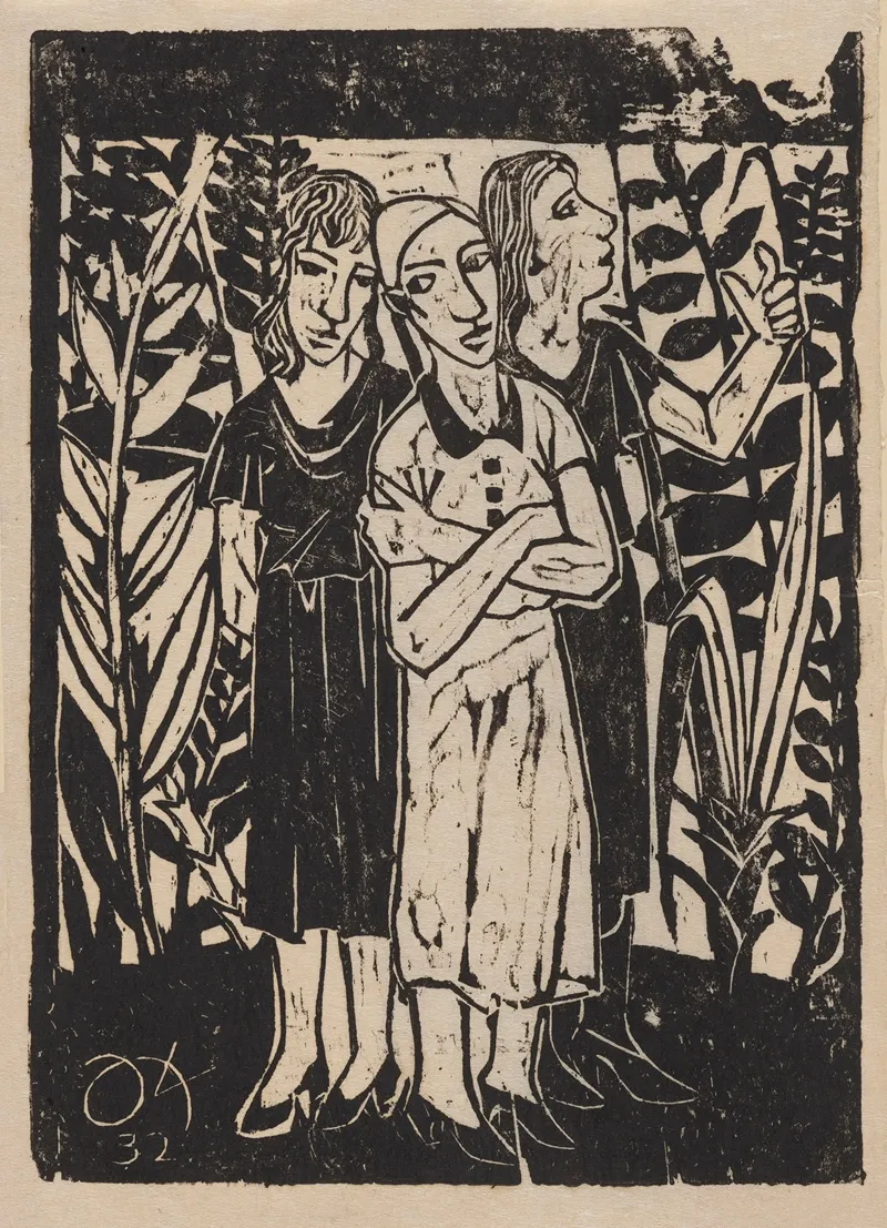 Three Women In A Garden Wall Art by Joachim Karsch - High-Resolution Digital Print