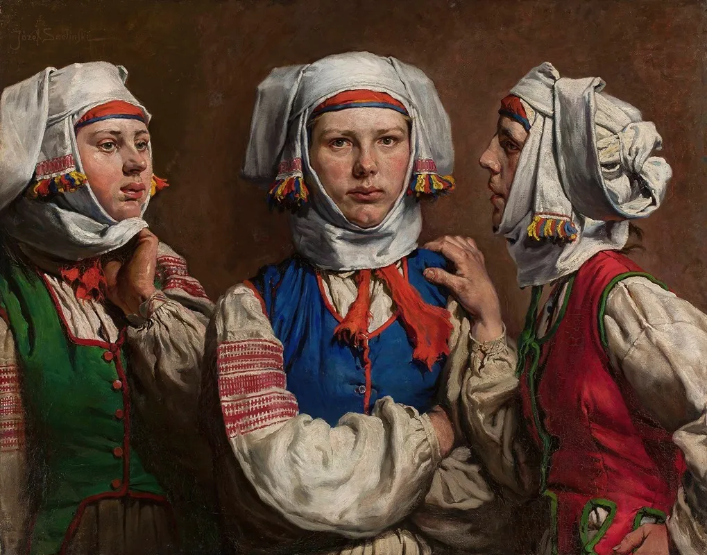 Three Women In Folk Attires Wall Art by Józef Smoliński - High-Resolution Digital Print