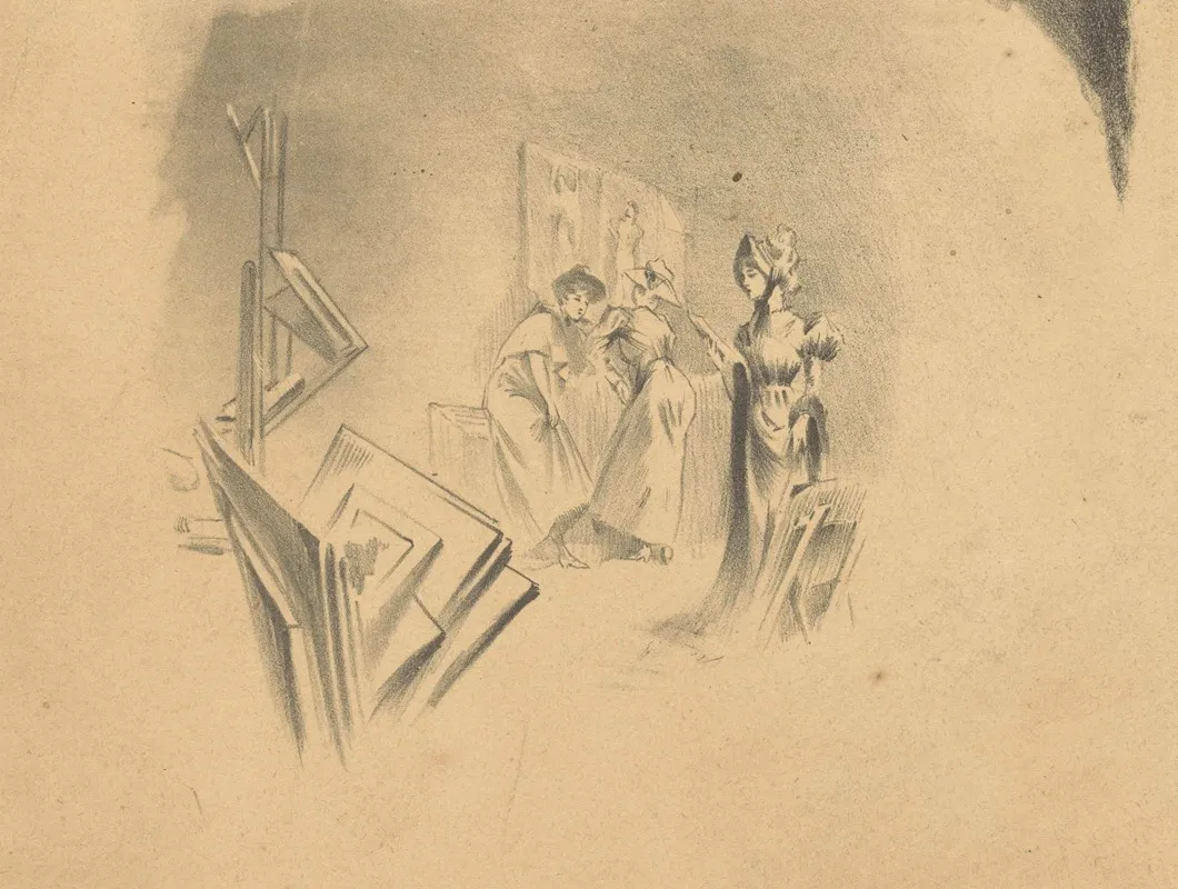 Three Women Look At Prints In A Studio