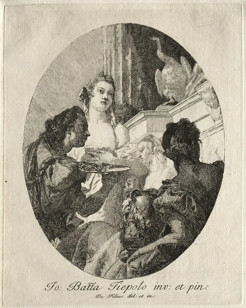Three Women Presenting Gifts Of Marc Anthony To Cleopatra Wall Art by Giovanni Domenico Tiepolo - High-Resolution Digital Print