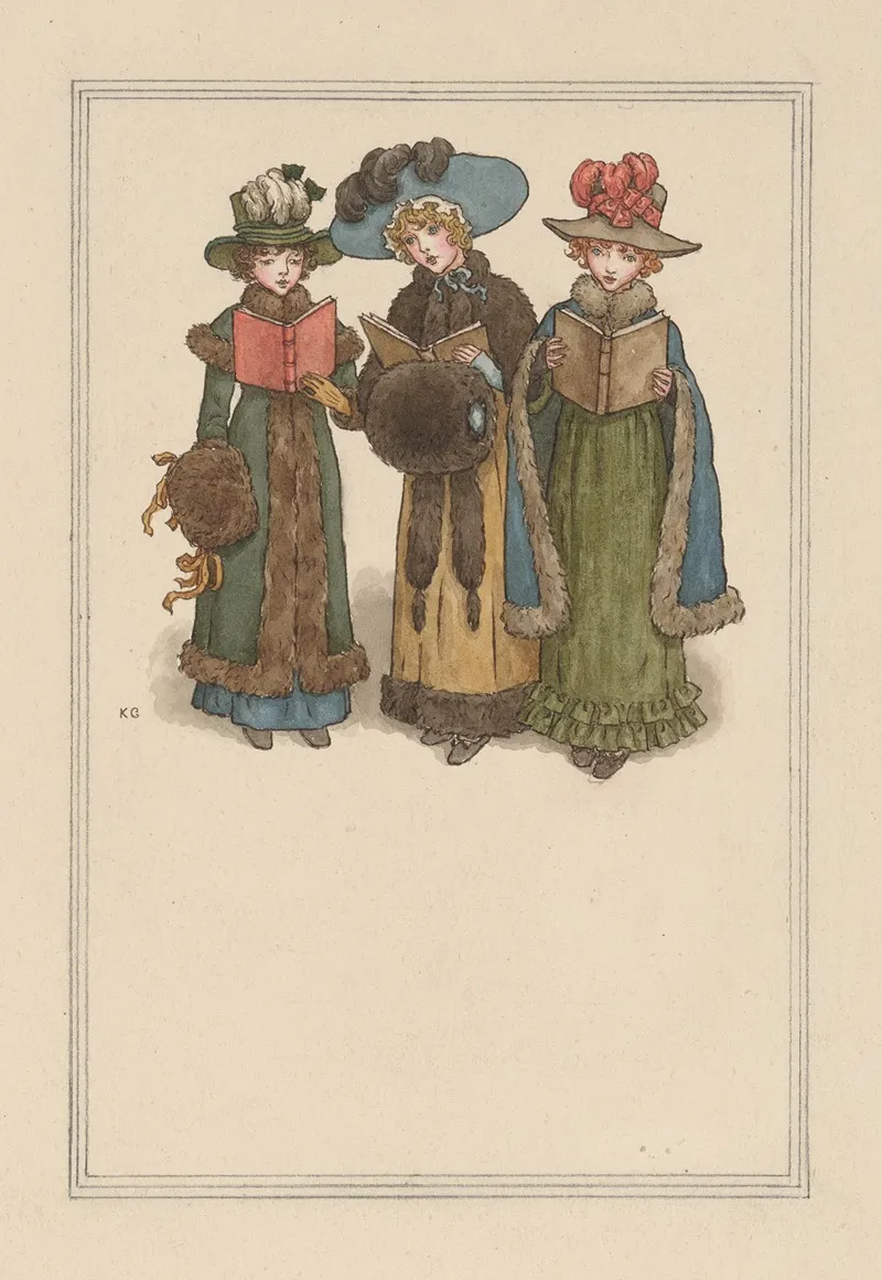Three Young Women In Victorian Attire Caroling