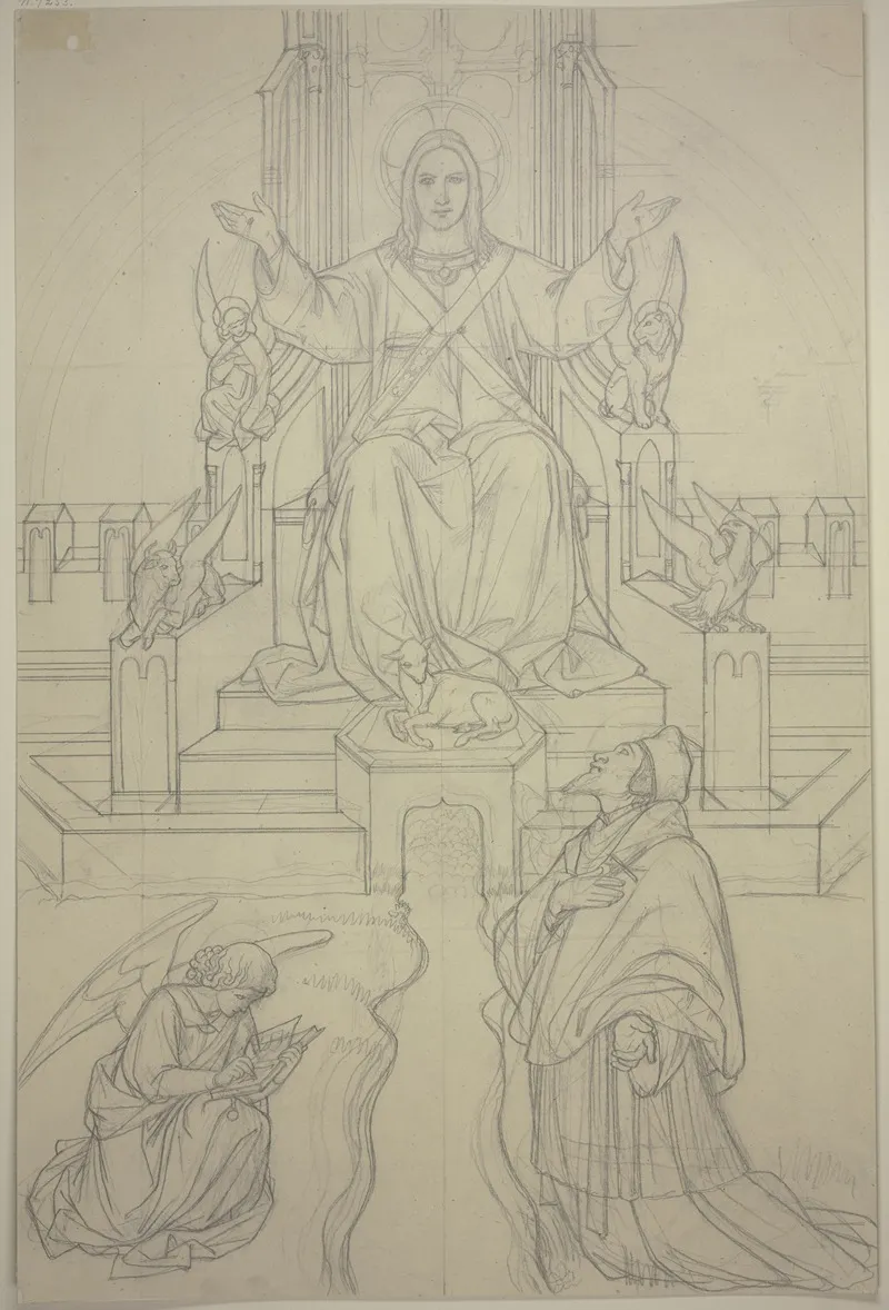 Thronender Christus Mit Dem Heiligen Johannes Von Nepomuk Und Einem Schreibenden Engel Wall Art by Eduard von Steinle - High-Resolution Digital Print