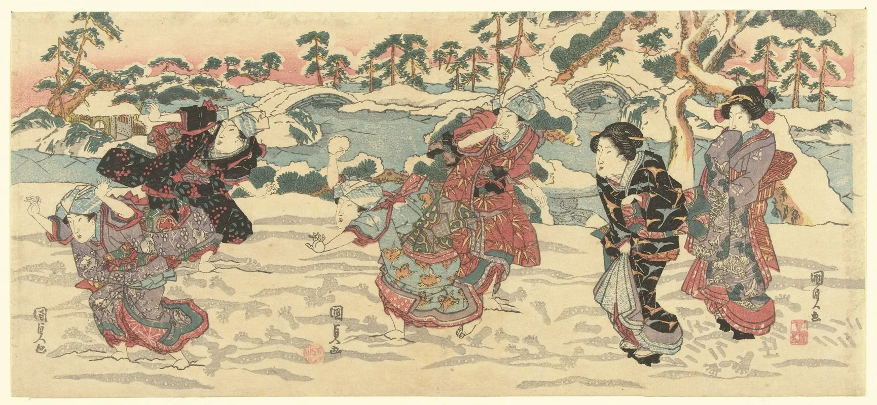 Throwing Snowballs 2 Wall Art by Utagawa Kunisada (Toyokuni III) - High-Resolution Digital Print