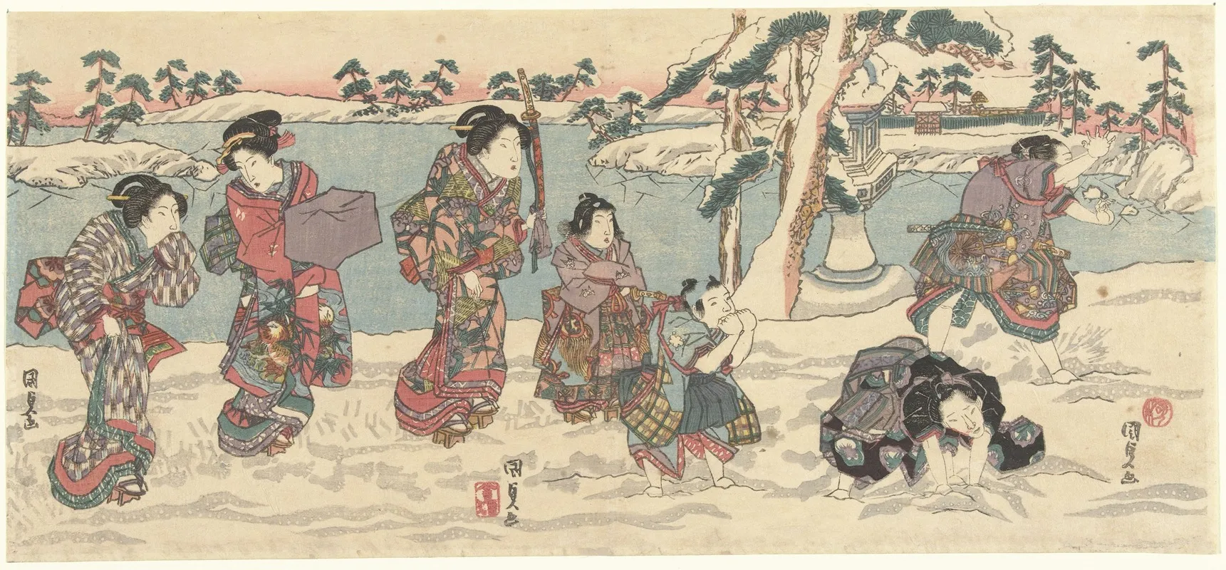 Throwing Snowballs 3 Wall Art by Utagawa Kunisada (Toyokuni III) - High-Resolution Digital Print