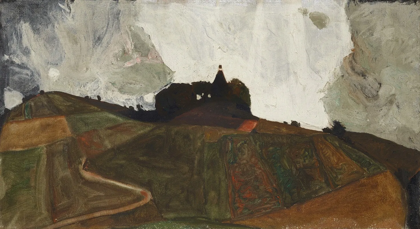 Thunderstorm Mountain Chapel On Kreuzberg Near Krumau Wall Art by Egon Schiele - High-Resolution Digital Print