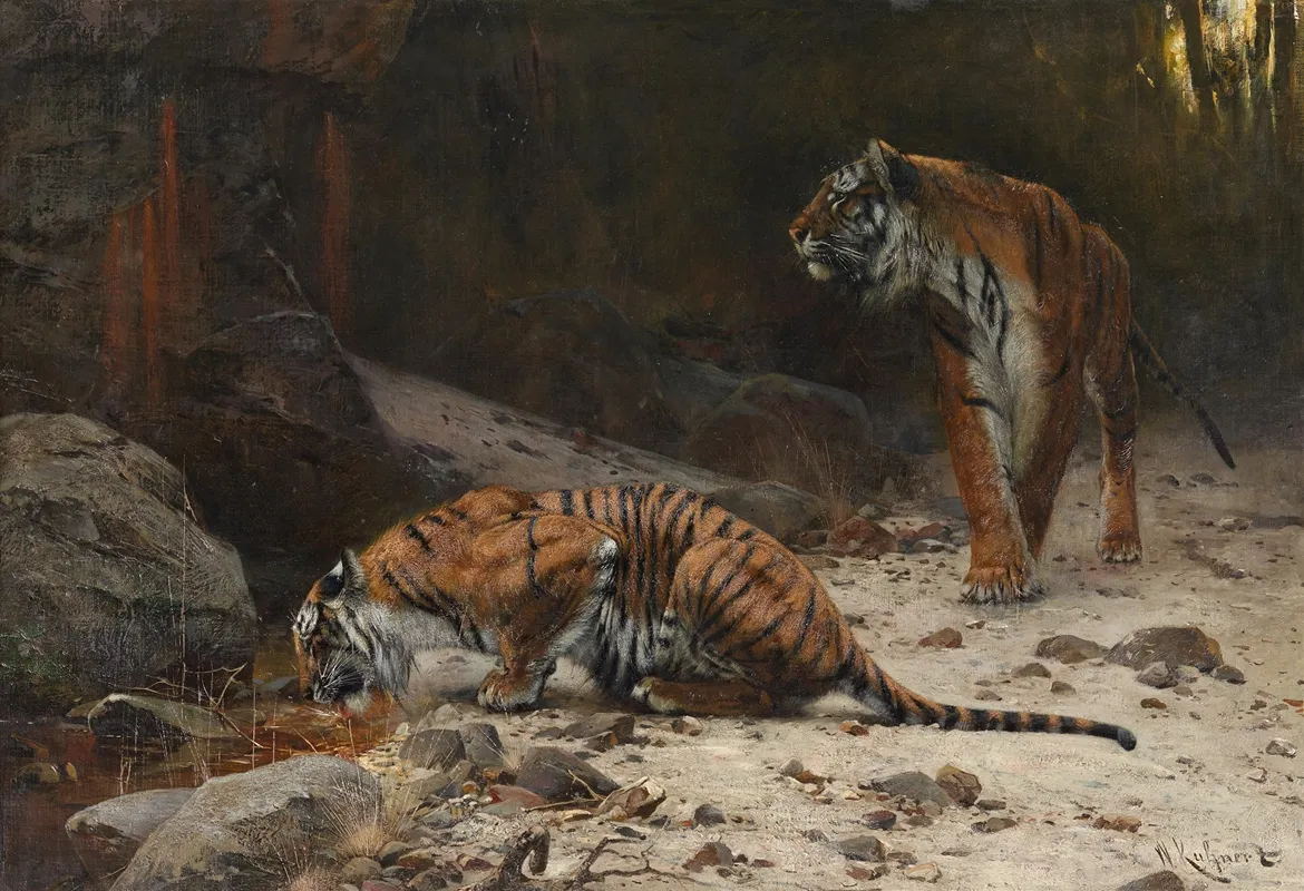Tiger An Einem Wasserloch Wall Art by Wilhelm Kuhnert - High-Resolution Digital Print