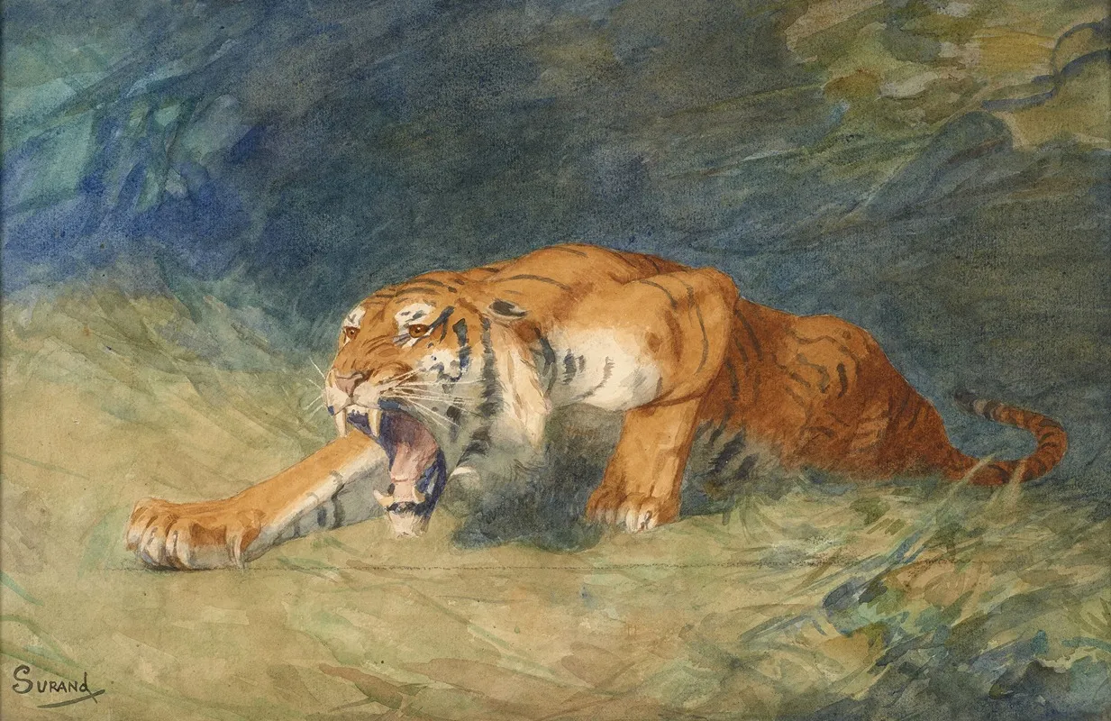 Tigre Rugissant Wall Art by Gustave Surand - High-Resolution Digital Print