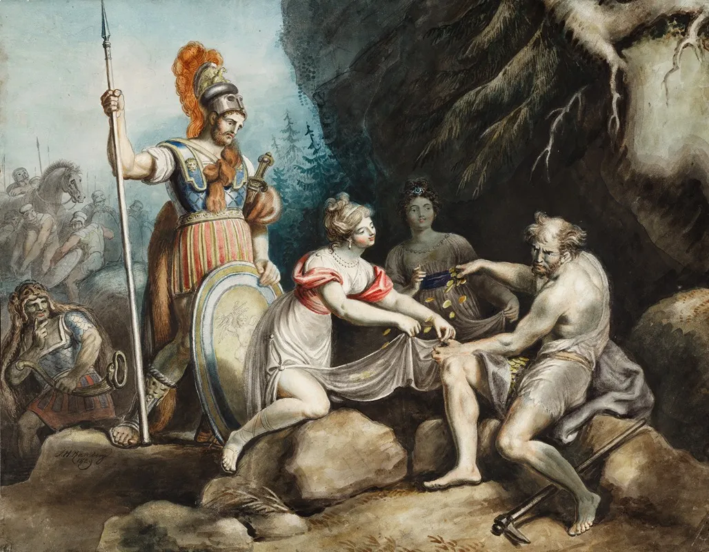 Timon Of Athens Iv 3 Timon Giving Away The Gold To Phrynia And Timandra 2 Wall Art by Johann Heinrich Ramberg - High-Resolution Digital Print