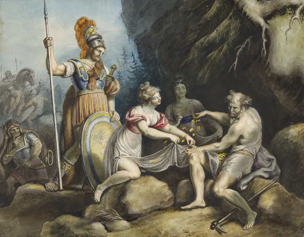 Timon Of Athens Iv 3 Timon Giving Away The Gold To Phrynia And Timandra Wall Art by Johann Heinrich Ramberg - High-Resolution Digital Print