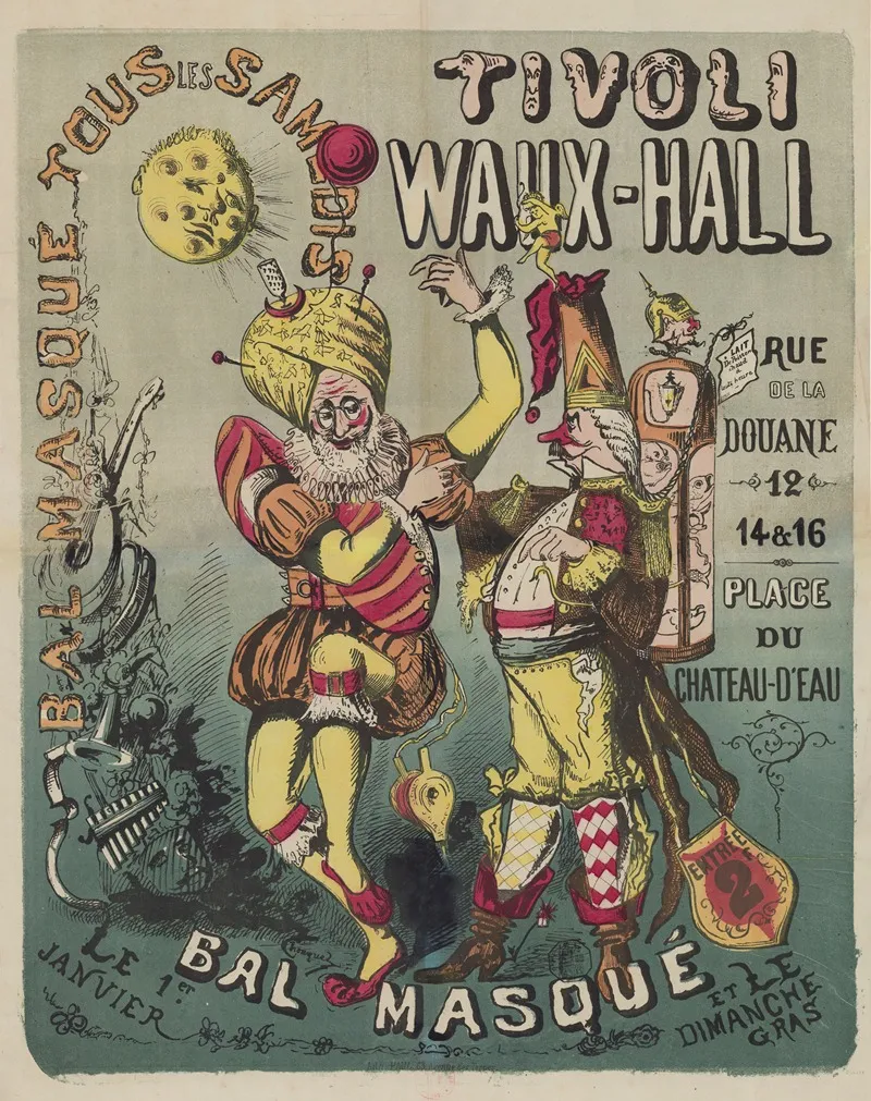 Tivoli Waux Hall Rue De La Douane 12 14 16 Place Du Chateau Deau Bal Masque Tous Les Samedis Wall Art by Lith. Paul - High-Resolution Digital Print
