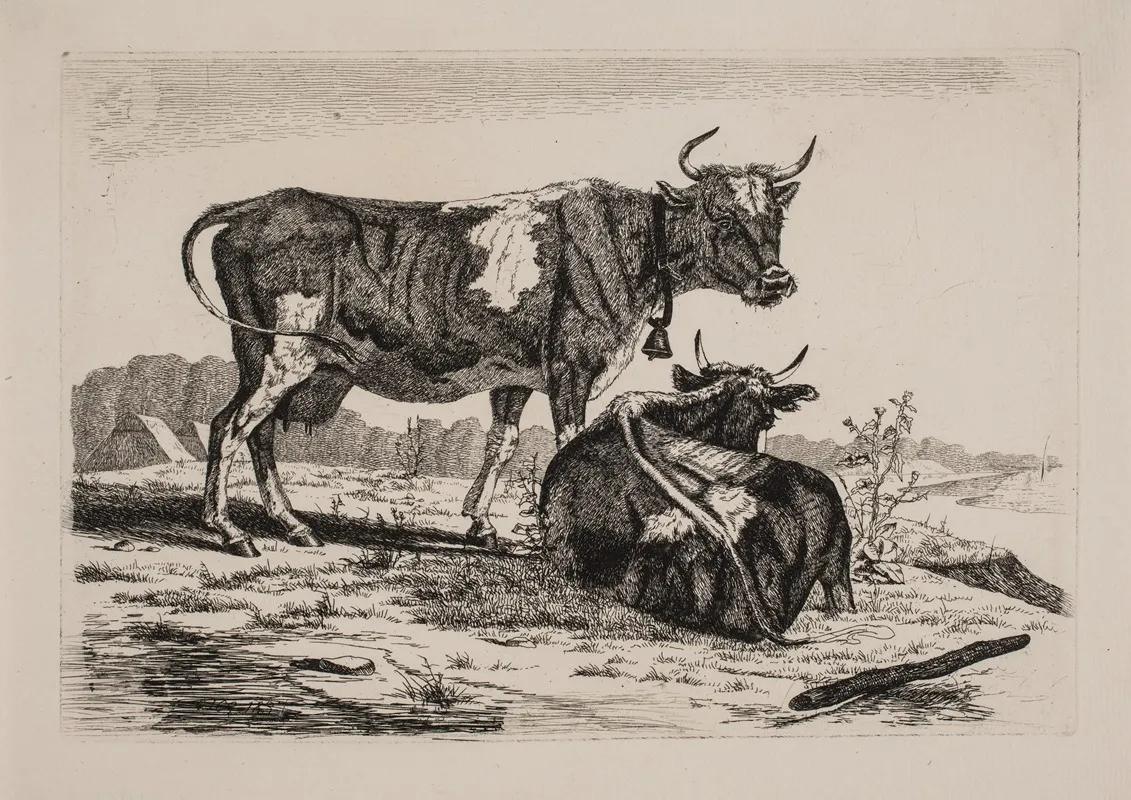 To Koer I Et Landskab Wall Art by Emmerik Høegh-Guldberg - High-Resolution Digital Print