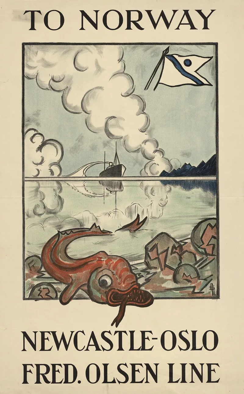 To Norway Newcastle Oslo Fred Olsen Line Wall Art by Norsk lithografisk Officin - High-Resolution Digital Print