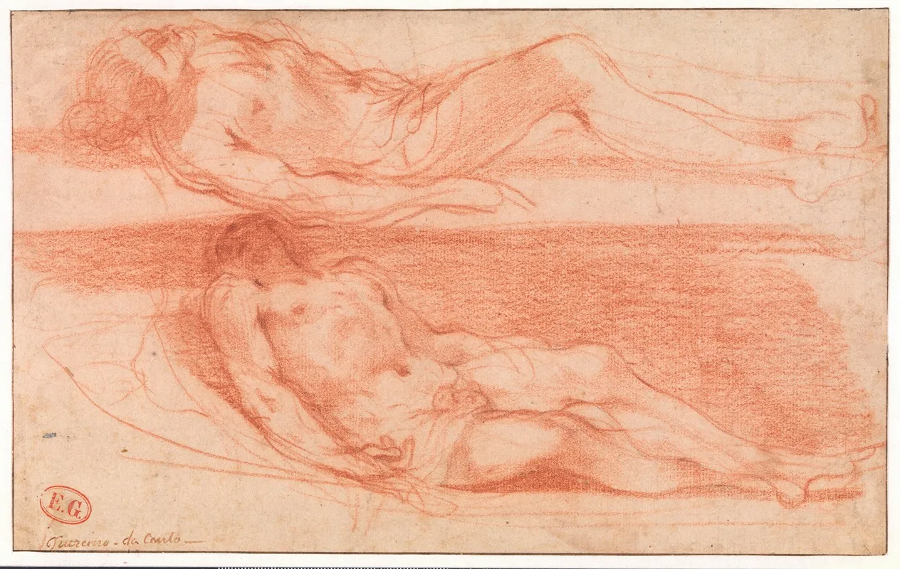 To Studier Af En Liggende Nogen Mandsfigur Kristus Wall Art by Guercino - High-Resolution Digital Print
