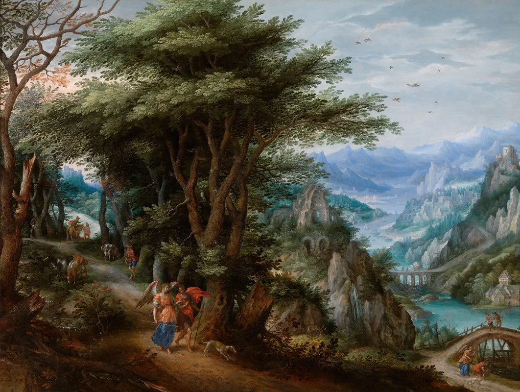 Tobias And The Angel In A Landscape Wall Art by Denis van Alsloot II - High-Resolution Digital Print