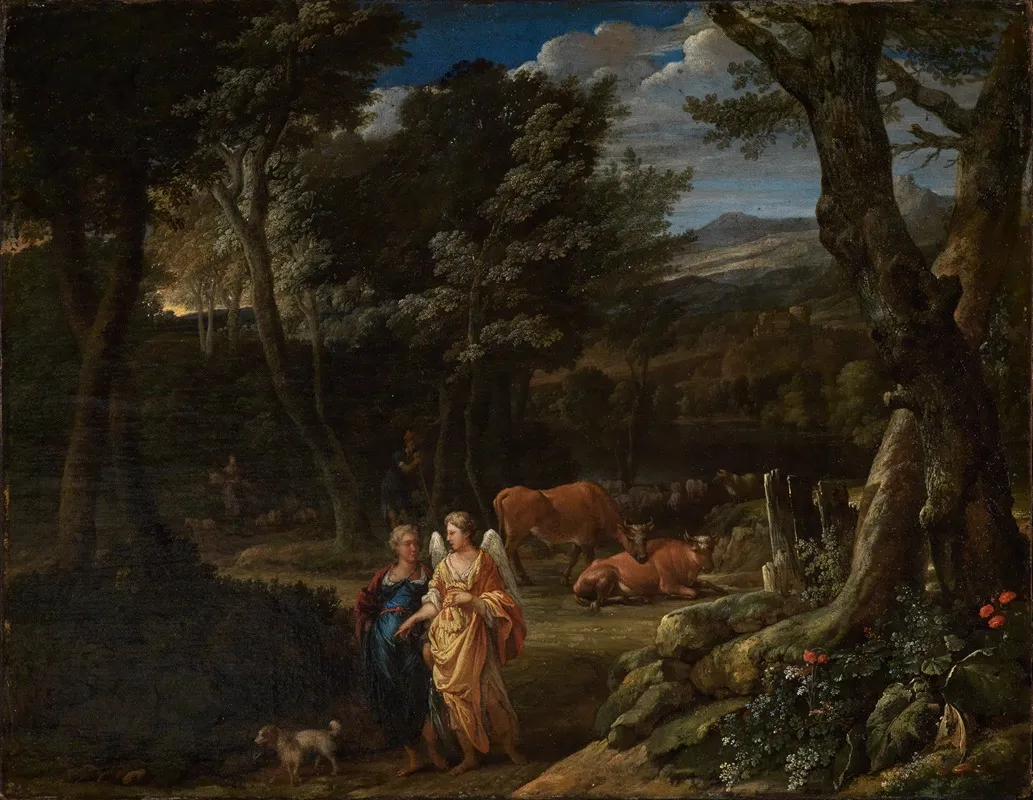 Tobias Mit Dem Engel In Waldlandschaft Wall Art by Eglon van der Neer - High-Resolution Digital Print