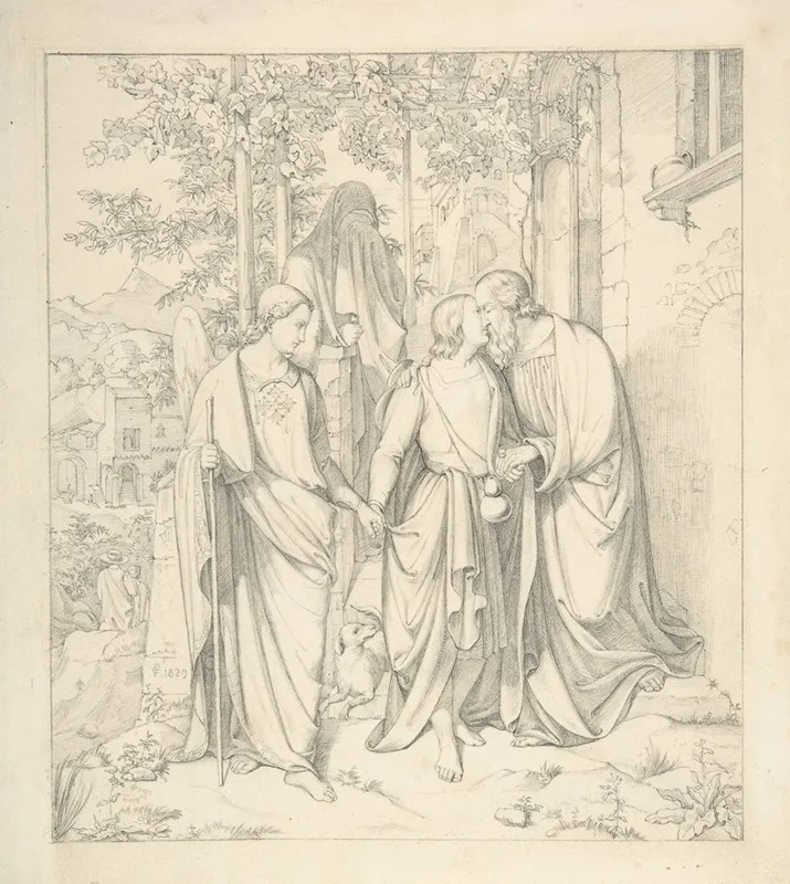 Tobias Takes Leave Of His Father Wall Art by Carl Gottlieb Peschel - High-Resolution Digital Print