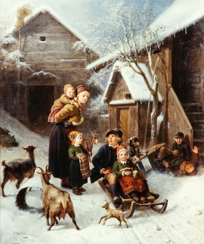 Tobogganing Dalecarlian Scene