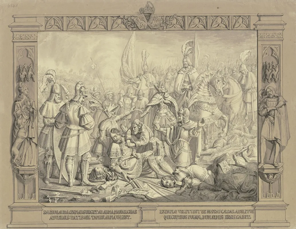 Tod Des Kaisers Adolf Von Nassau In Der Schlacht Bei Gellheim Im Jahre 1298 Wall Art by Leonhard Diefenbach - High-Resolution Digital Print