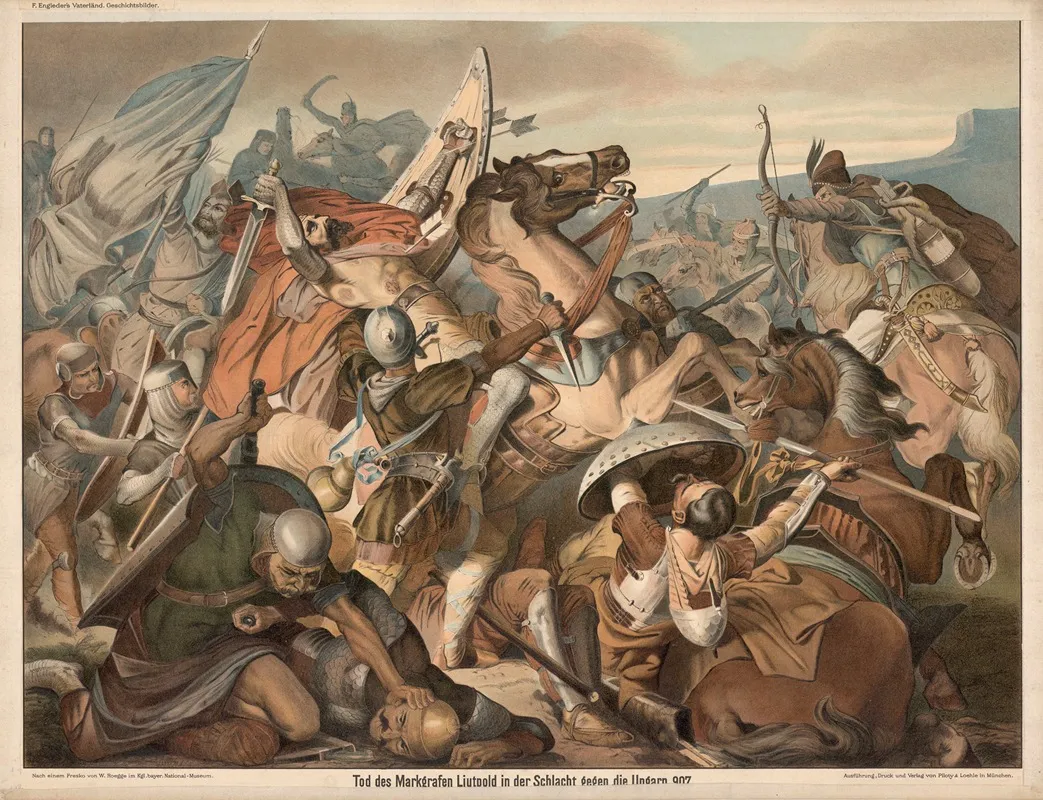 Tod Des Markgrafen Liutpold In Der Schlacht Gegen Die Ungarn 907 Wall Art by Wilhelm Roegge - High-Resolution Digital Print