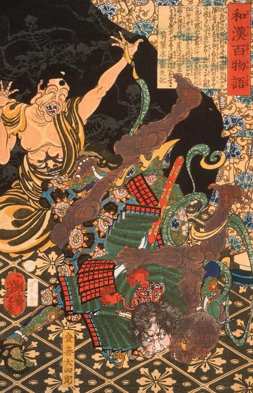 Toki Daishiro Fighting The Demon Wall Art by Tsukioka Yoshitoshi - High-Resolution Digital Print