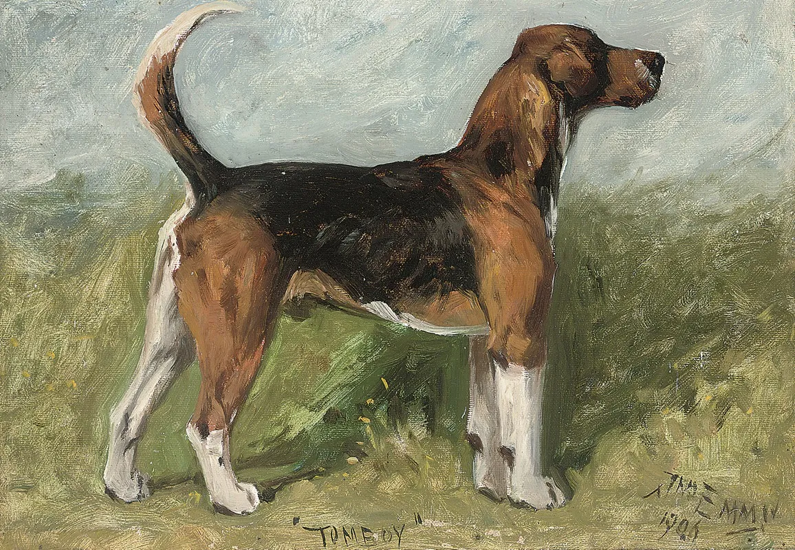 Tomboy A Beagle In A Landscape Wall Art by John Emms - High-Resolution Digital Print