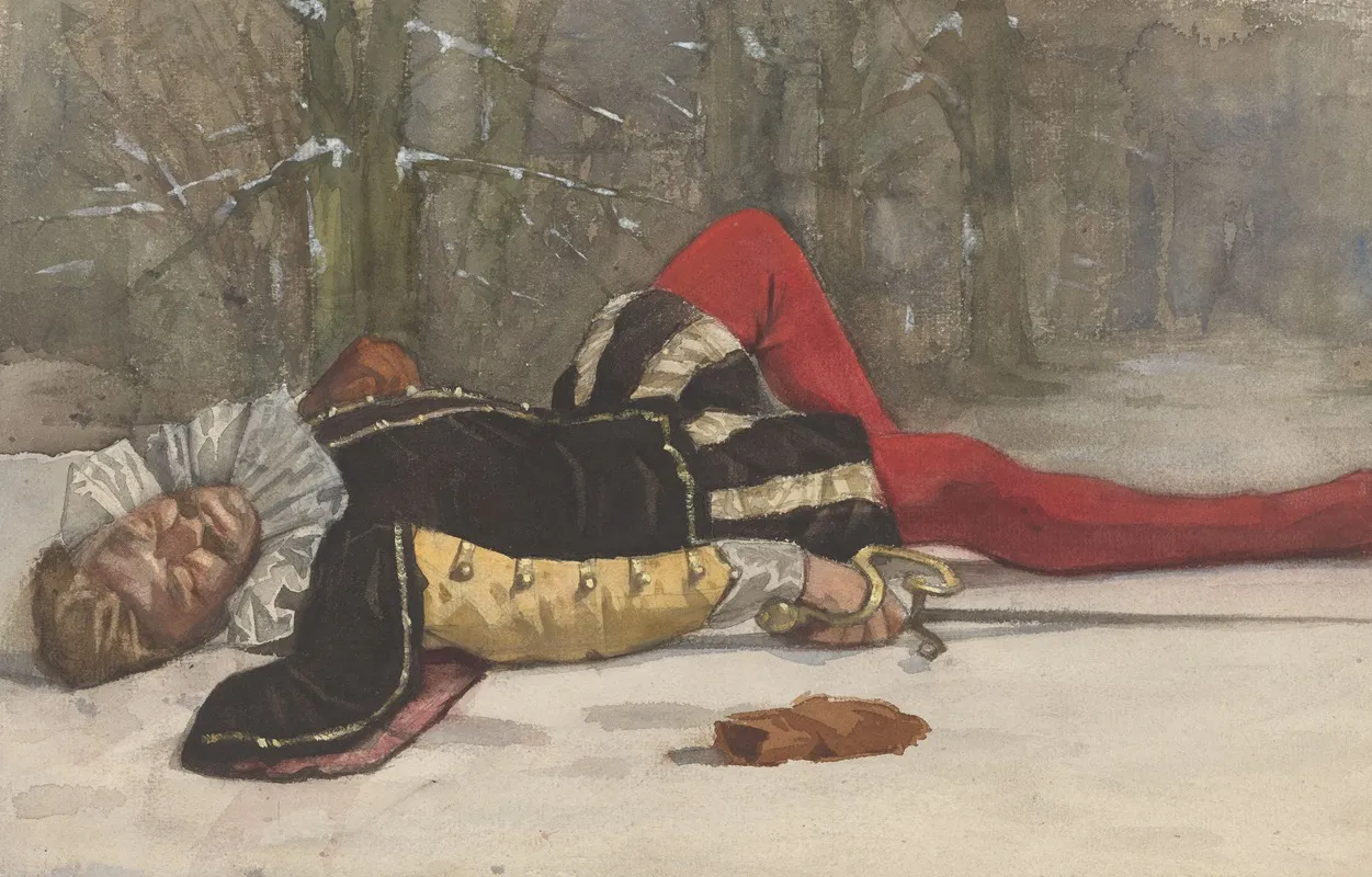 Toneelscene Met Getroffen Duellist In Een Boslaan