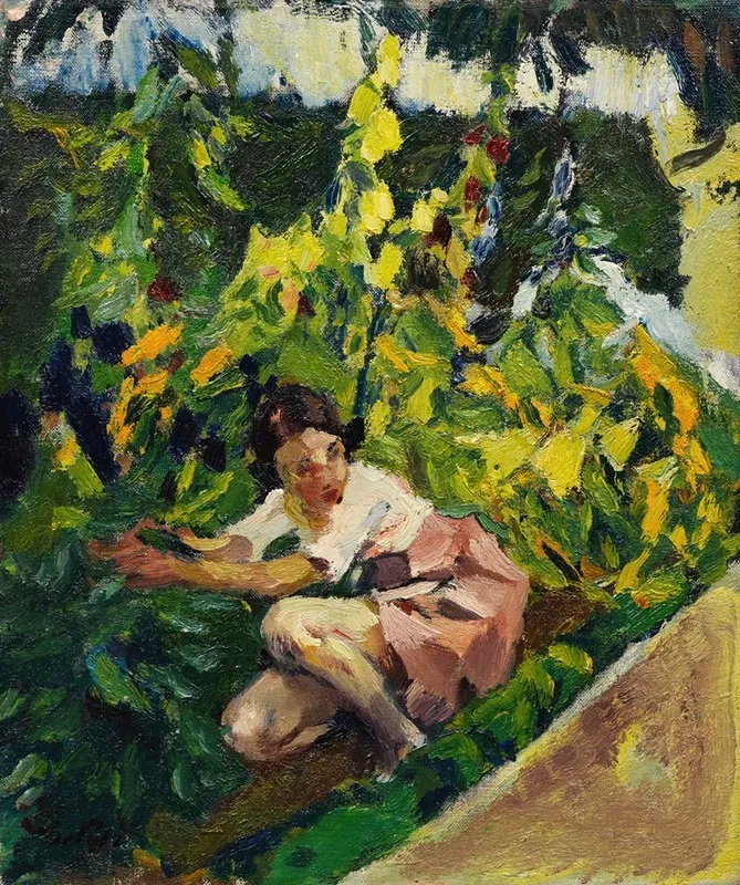 Toni Im Blumenbeet Wall Art by Leo Putz - High-Resolution Digital Print