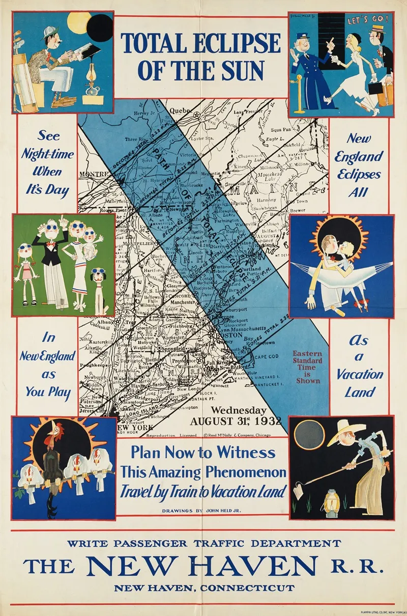 Total Eclipse Of The Sun Plan Now To Witness This Amazing Phenomenon Travel By Train To Vacation Land Wall Art by John Held, Jr. - High-Resolution Digital Print