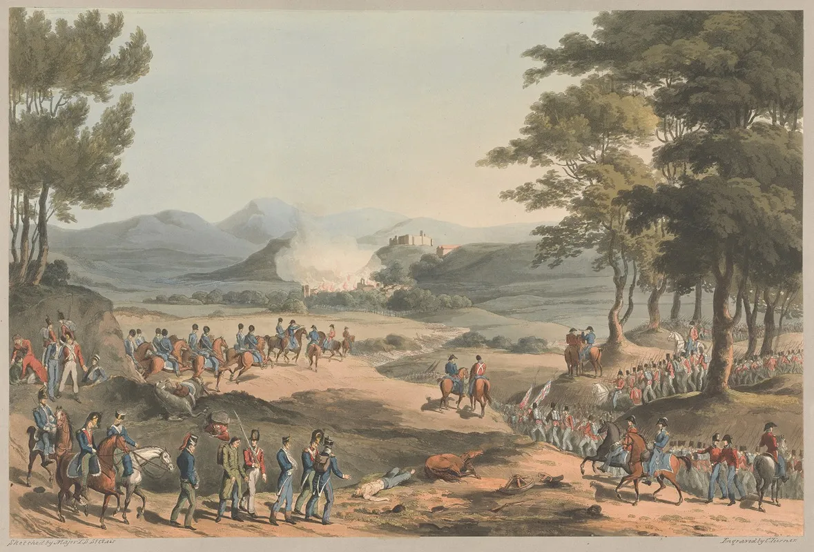 Town Of Poinbal Evacuated By The French On The Morning Of 11 March 1811 Wall Art by Charles Turner - High-Resolution Digital Print