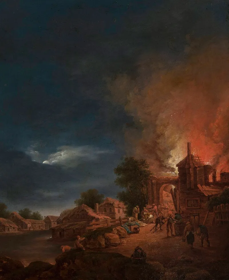 Town On Fire In Summer Wall Art by Kazimierz Żwan - High-Resolution Digital Print