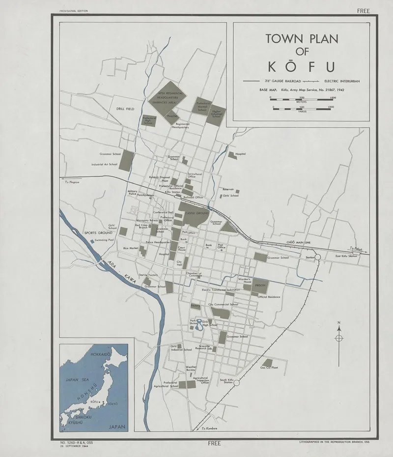 Town Plan Of Kofu Wall Art by Office of Strategic Services - High-Resolution Digital Print