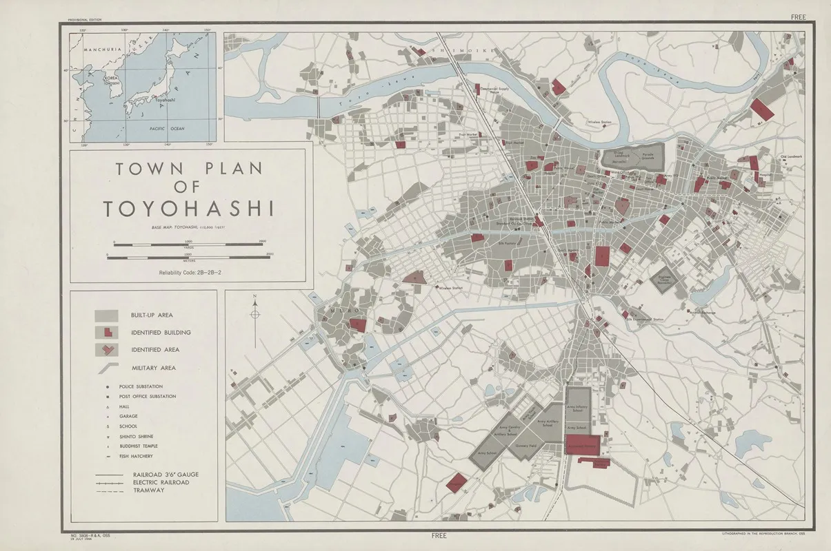 Town Plan Of Toyohashi Wall Art by Office of Strategic Services - High-Resolution Digital Print