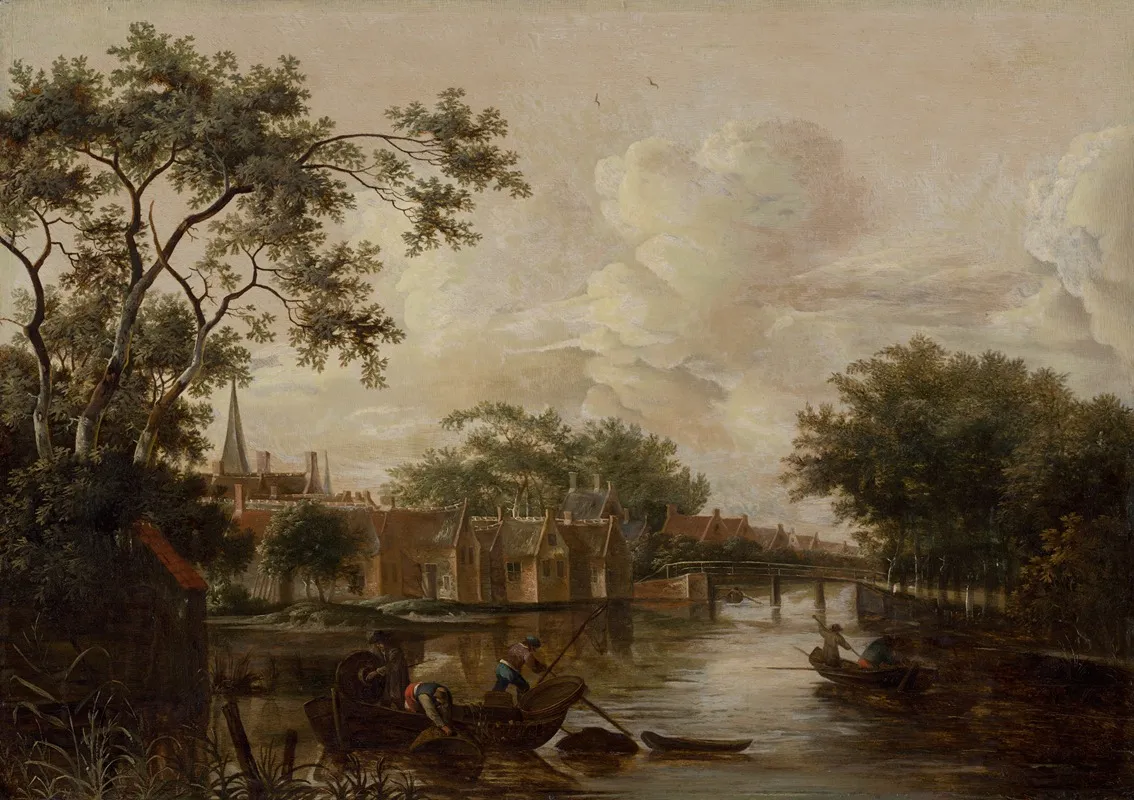 Town With River Wall Art by P. van Mase - High-Resolution Digital Print