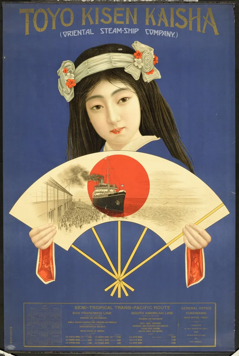 Toyo Kisen Kaisha Oriental Steam Ship Company Woman With A Fan Wall Art by Anonymous - High-Resolution Digital Print