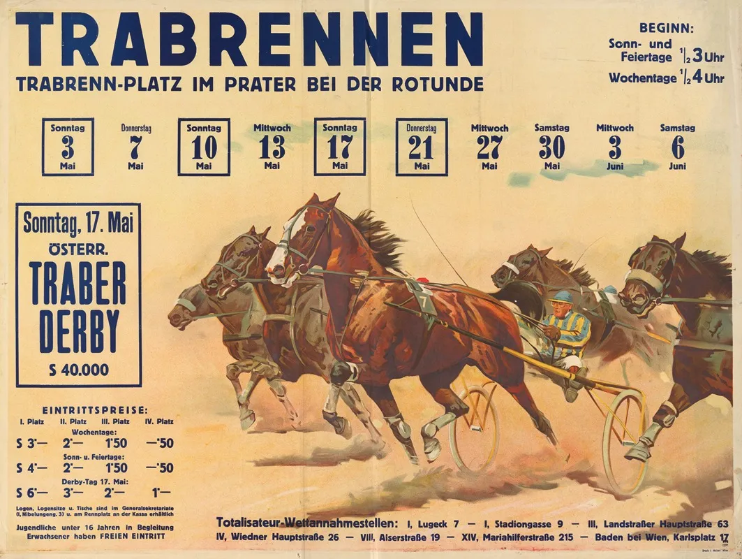 Trabrennen Am Trabrenn Platz Im Prater Bei Der Rotunde Wall Art by J. Weiner - High-Resolution Digital Print