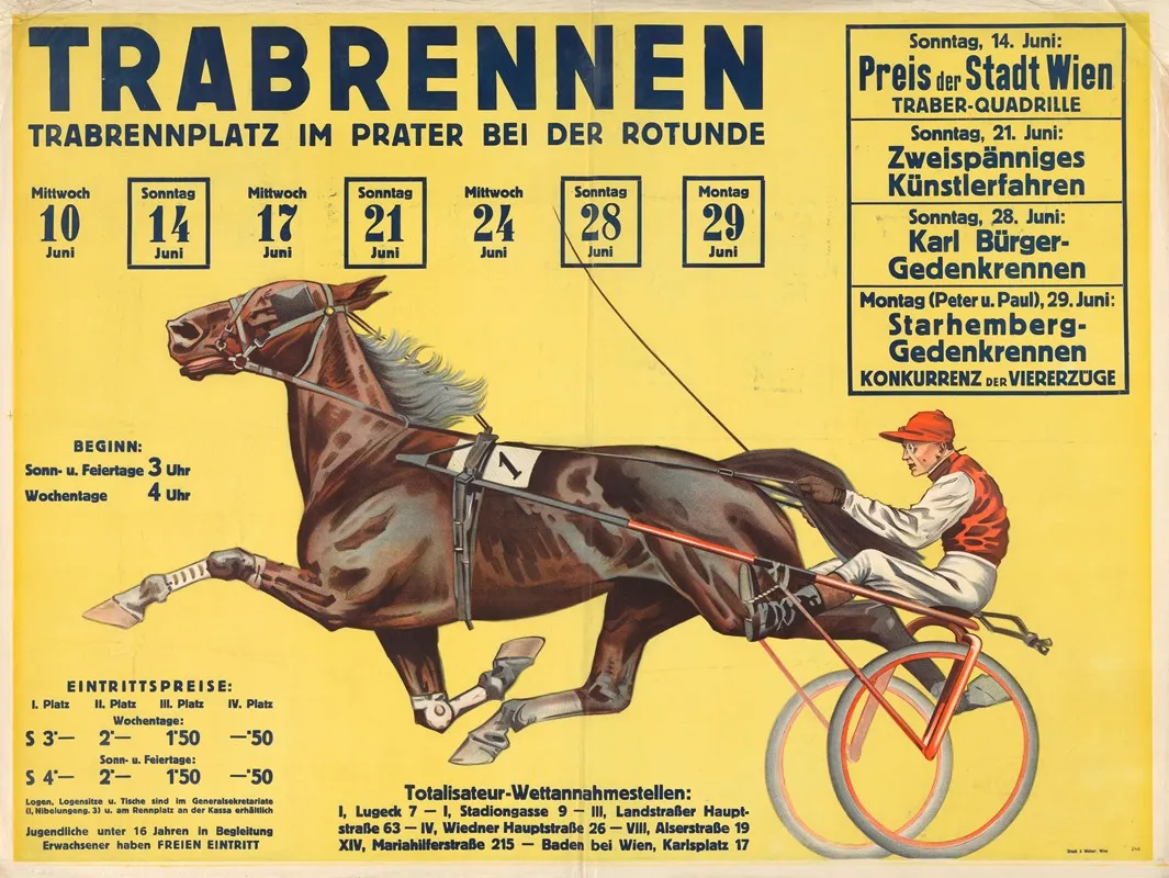 Trabrennen Am Trabrennplatz Im Prater Bei Der Rotunde 2 Wall Art by J. Weiner - High-Resolution Digital Print
