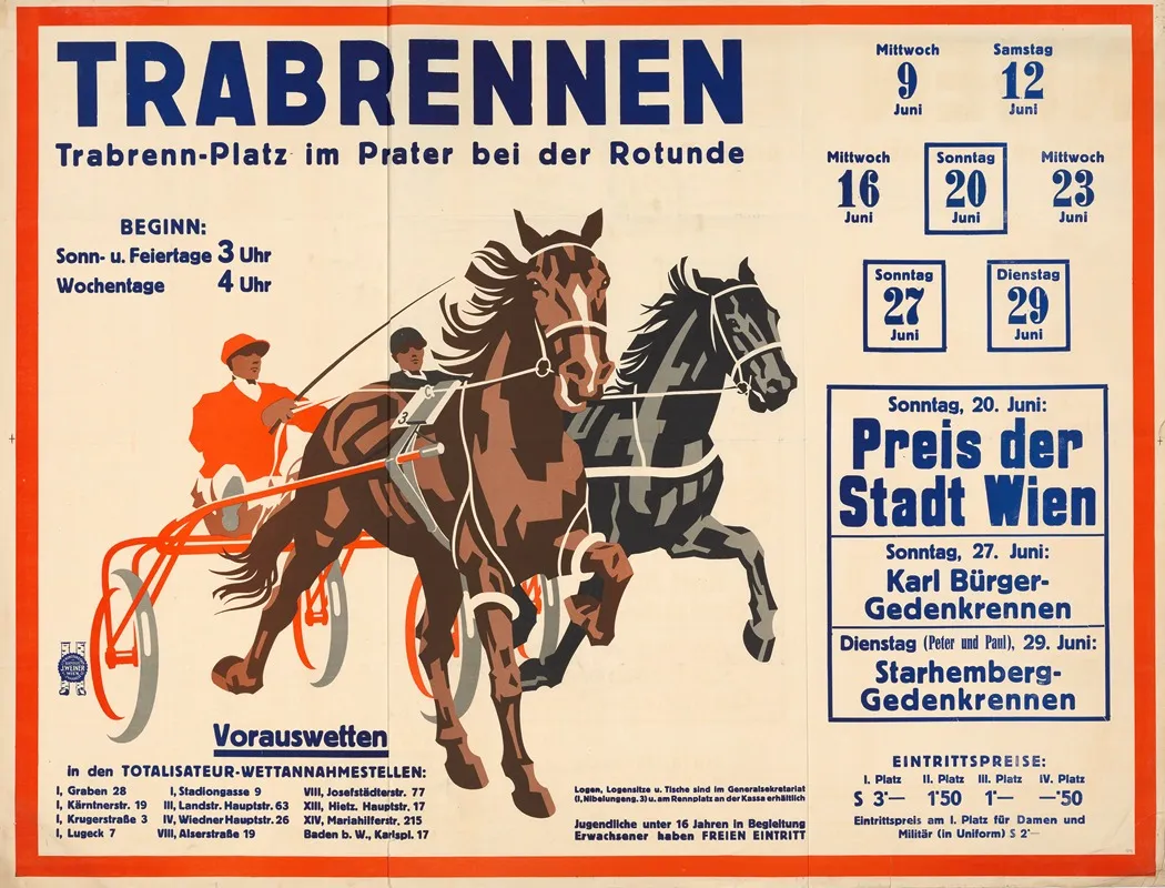 Trabrennen Am Trabrennplatz Im Prater Bei Der Rotunde 4 Wall Art by J. Weiner - High-Resolution Digital Print