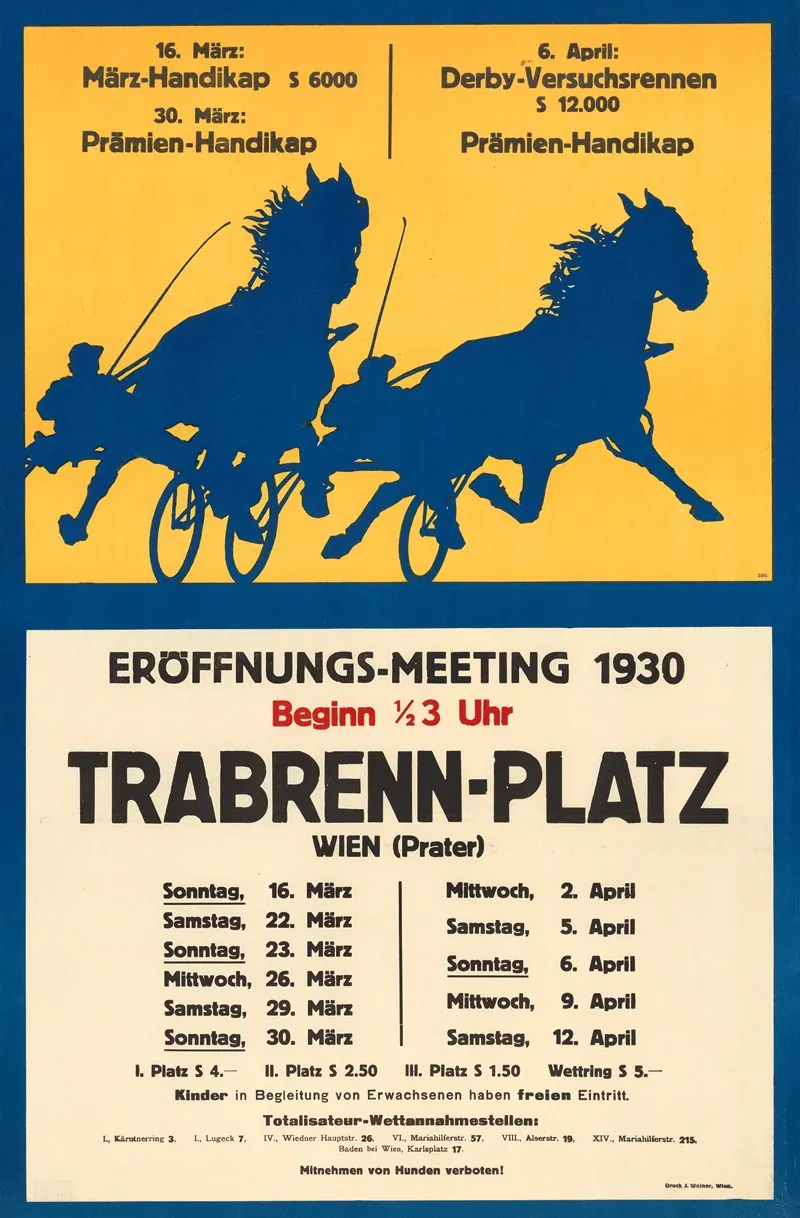 Trabrennen Im Prater Eroffnungs Meeting 1930 Wall Art by J. Weiner - High-Resolution Digital Print
