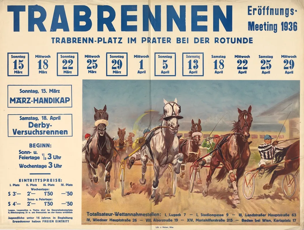 Trabrennen Im Prater Eroffnungs Meeting 1936 Wall Art by Ludwig Koch - High-Resolution Digital Print