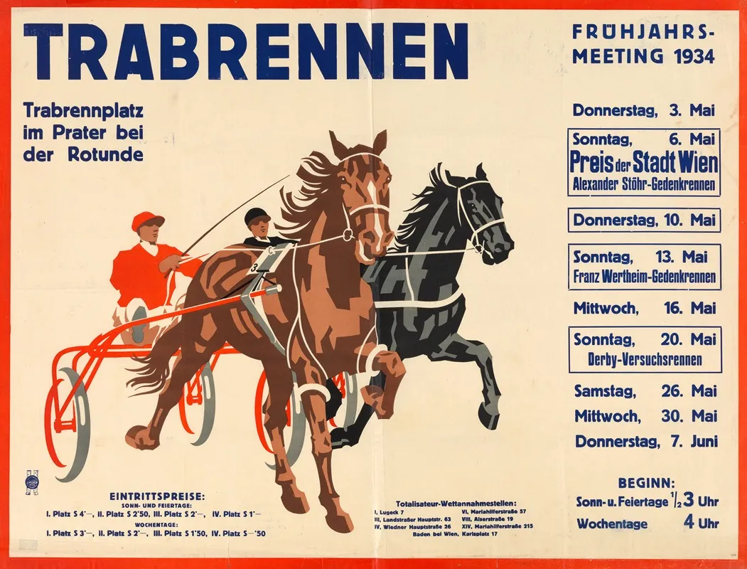 Trabrennen Im Prater Fruhjahrs Meeting 1934 Wall Art by J. Weiner - High-Resolution Digital Print