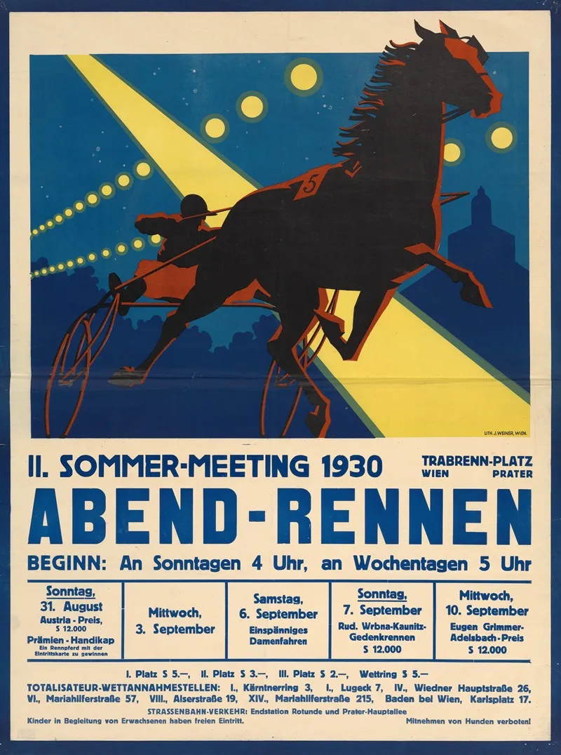 Trabrennen Im Prater Ii Sommer Meeting 1930 Abendrennen Wall Art by J. Weiner - High-Resolution Digital Print