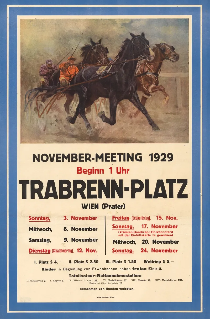 Trabrennen Im Prater November Meeting 1929 Wall Art by Ludwig Koch - High-Resolution Digital Print