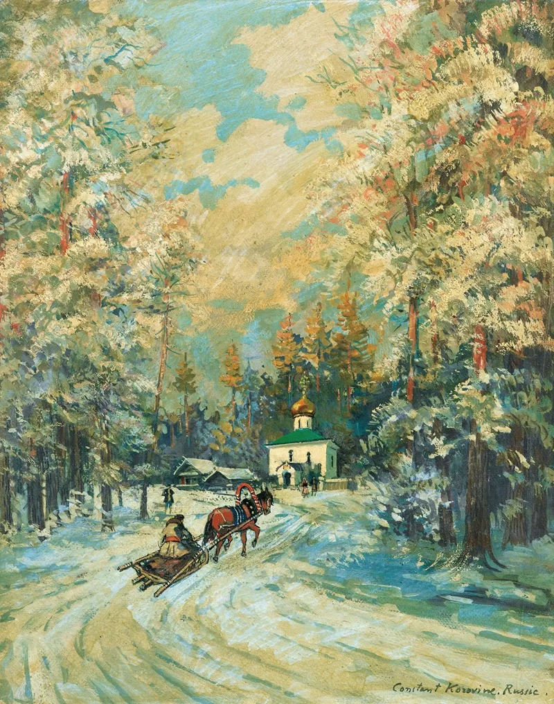 Traineau Se Dirigeant Vers Une Chapelle Wall Art by Konstantin Alexeevich Korovin - High-Resolution Digital Print
