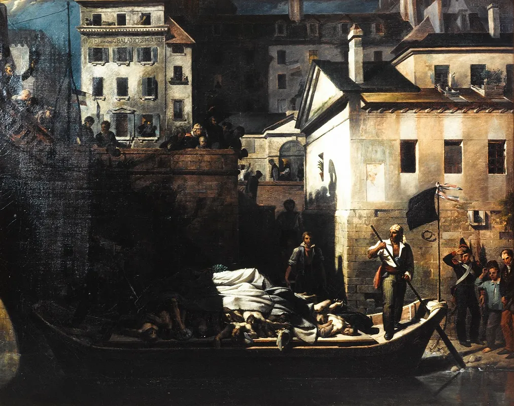 Transport De Nuit Au Gros Caillou Des Cadavres Non Reconnus A La Morgue Apres Les Journees De Juillet 1830 Quai Du Marche Neuf